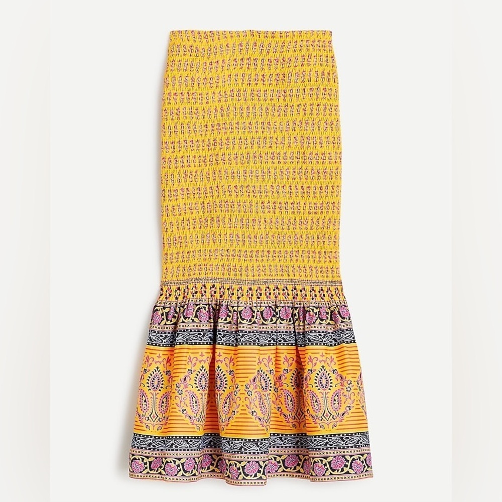 J.CREW Smocked Sunny Yellow Block Print Bodycon Midi Skirt S - Picture 7 of 7
